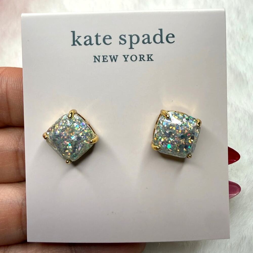 KATE SPADE New York Gold Plated Opal Glitter Small Squared Stud Earrings